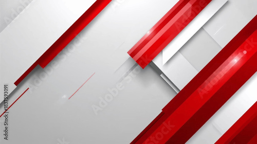 Abstract geometric background with dynamic red and white diagonal lines and shapes, creating a modern and clean design.