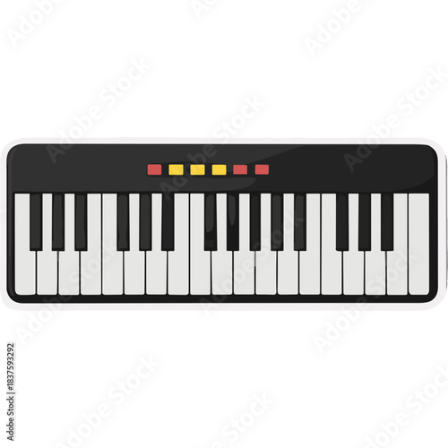 Modern Electronic Keyboard With Black And White Keys And Colorful Indicator Lights Against A White Background