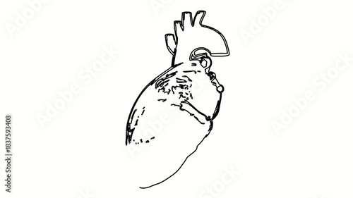 Heart, organ. Contour drawing, silhouett animation. Video 4k  object illustration, minimalism sketch design modern new