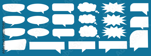 A set of chat box designs for comments on social media or comics. Vector designs of speech bubbles, text boxes, and conversation chat columns in comics.