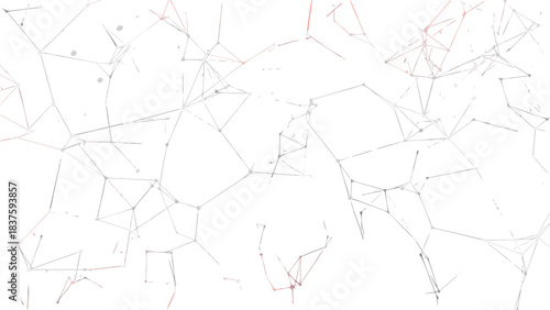 Abstract Network of White and Pink Lines and Dots Against a Black Background with Subtle Geometric Shapes and Subtle Red Hues Emphasizing Connection and Data Flow