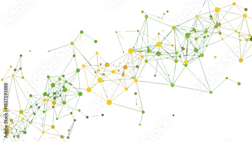 Abstract Network Visualization With Green Yellow Dots And Lines On Black Background Digital Art Illustration