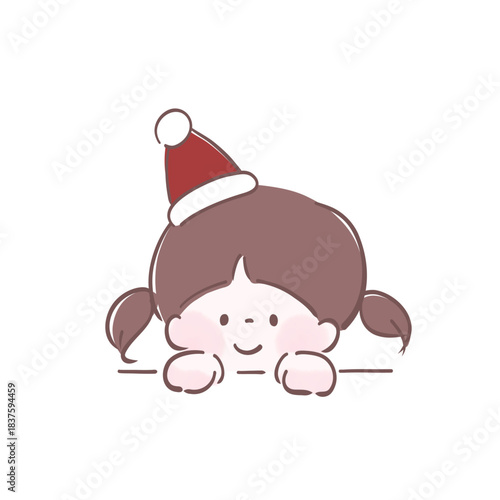 クリスマスを楽しみにしている子ども　手書き風イラスト　のぞき込んでいる女の子