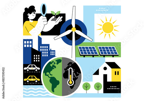 Climate Action Vector Illustration Featuring Global Earth Environment With Sustainable Implementation Pollution Affecting Ecosystems in a Background