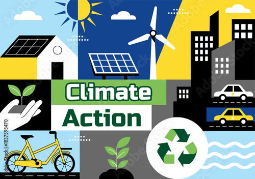 Climate Action Vector Illustration Featuring Global Earth Environment With Sustainable Implementation Pollution Affecting Ecosystems in a Background