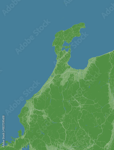 日本の北陸地方の衛星写真風イラスト