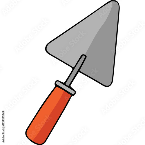 Orange and Gray Trowel With Metal Blade and Bright Orange Handle Against A Black Background Flat Design Illustration