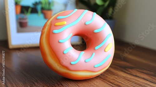 A small donut-shaped stress ball with cute icing details