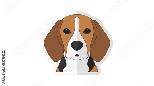 Beagle Dog Face Close Up Flat Design Icon Portrait With Black Background And White Outline Adorable Canine Companion Emblem
