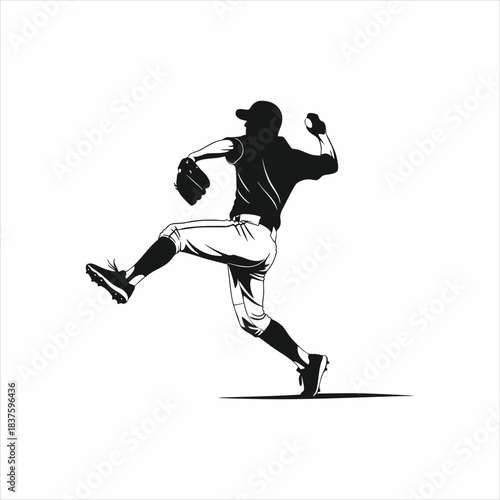 Baseball Pitcher  Silhouette Vector isolated on white background