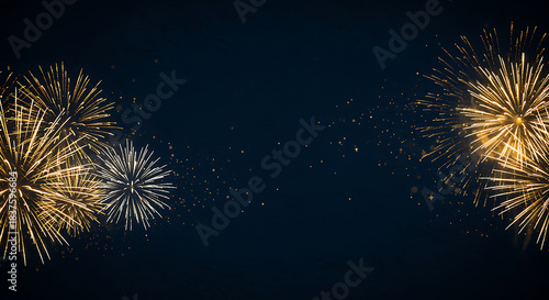 Golden Fireworks Display on Dark Blue Background with Sparkles