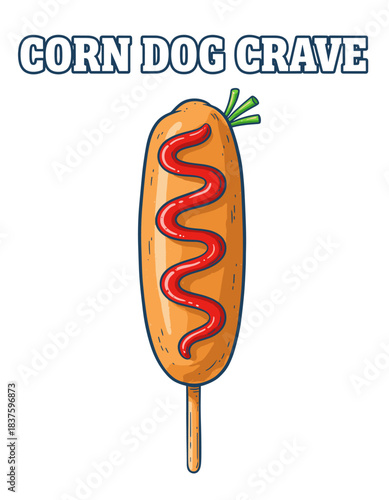 Corn Dog Crave T-shirt Graphic.Retro Engraving Style Corn Dog Art.Hand Drawn Street Food Snack Vector.Classic Fried Hot Dog Illustration.Carnival Snac