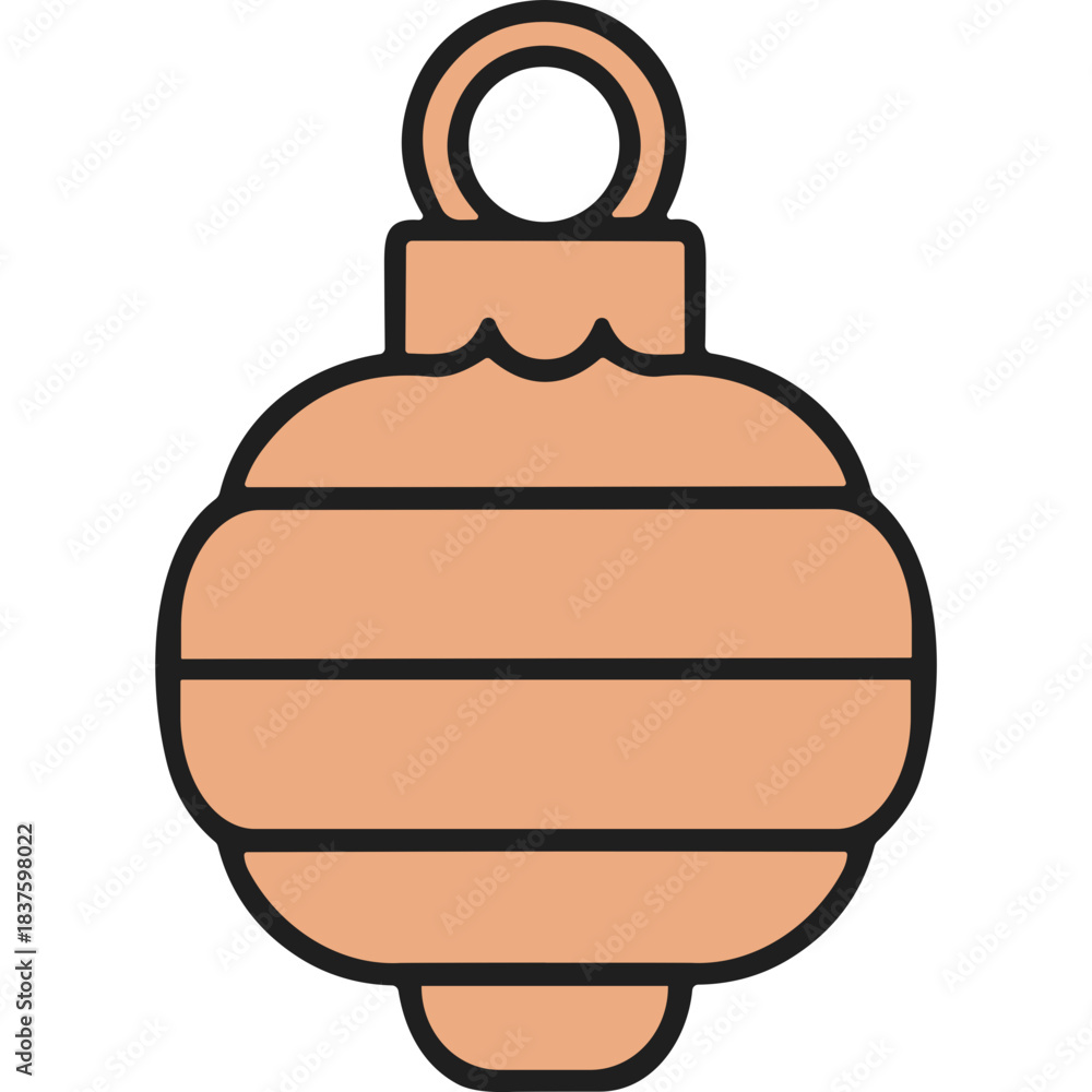Fototapeta premium Orange Christmas Ornament With Horizontal Stripes And A Loop For Hanging Detailed Flat Vector Illustration Isolated On Black Background.