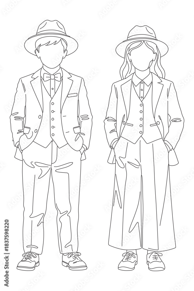 Fototapeta premium line drawing of gentleboy and gentlegirl