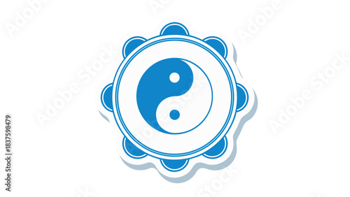 Blue And White Yin Yang Symbol Centered Within A Decorative Circular Emblem Against A Black Background