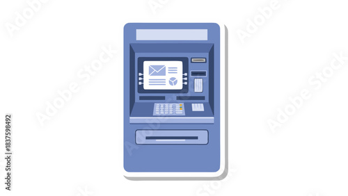 Blue Automated Teller Machine With Screen And Keypad On Black Background Digital Banking Service For Transactions And Withdrawals