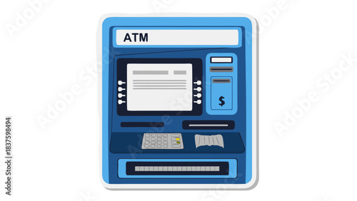 Blue Automated Teller Machine with Screen and Keypad in a Simple Clean Design for Financial Transactions