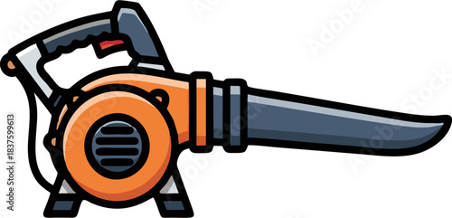 Orange and black leaf blower illustration on a white background.