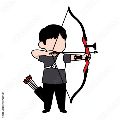 A chibi art illustration of a handsome archer practicing at his school. This painting was inspired by a scene from a popular Korean drama.