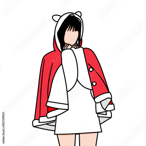 Vector illustration of a Korean K-pop idol. A female K-pop idol in a red robe is greeting fans and celebrating Christmas.