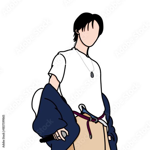 Vector illustration of a Korean K-pop idol. A handsome kpop idol is taking off his jacket at a concert.