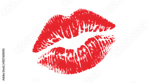 Striking bright red lipstick kiss mark impression on a solid for graphic design