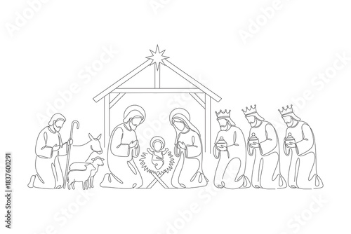 line drawing of jesus is born