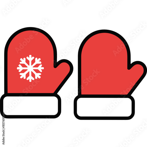 Pair of red mittens with white cuffs and a snowflake design on one mitten isolated on black background symbolizing winter warmth and holiday season