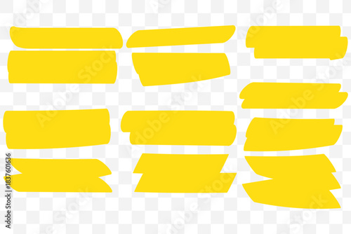 Hand Drawn Yellow Sharpie Marker Strokes, Brush Pen Underlines, Highlighter Scribble Lines Set