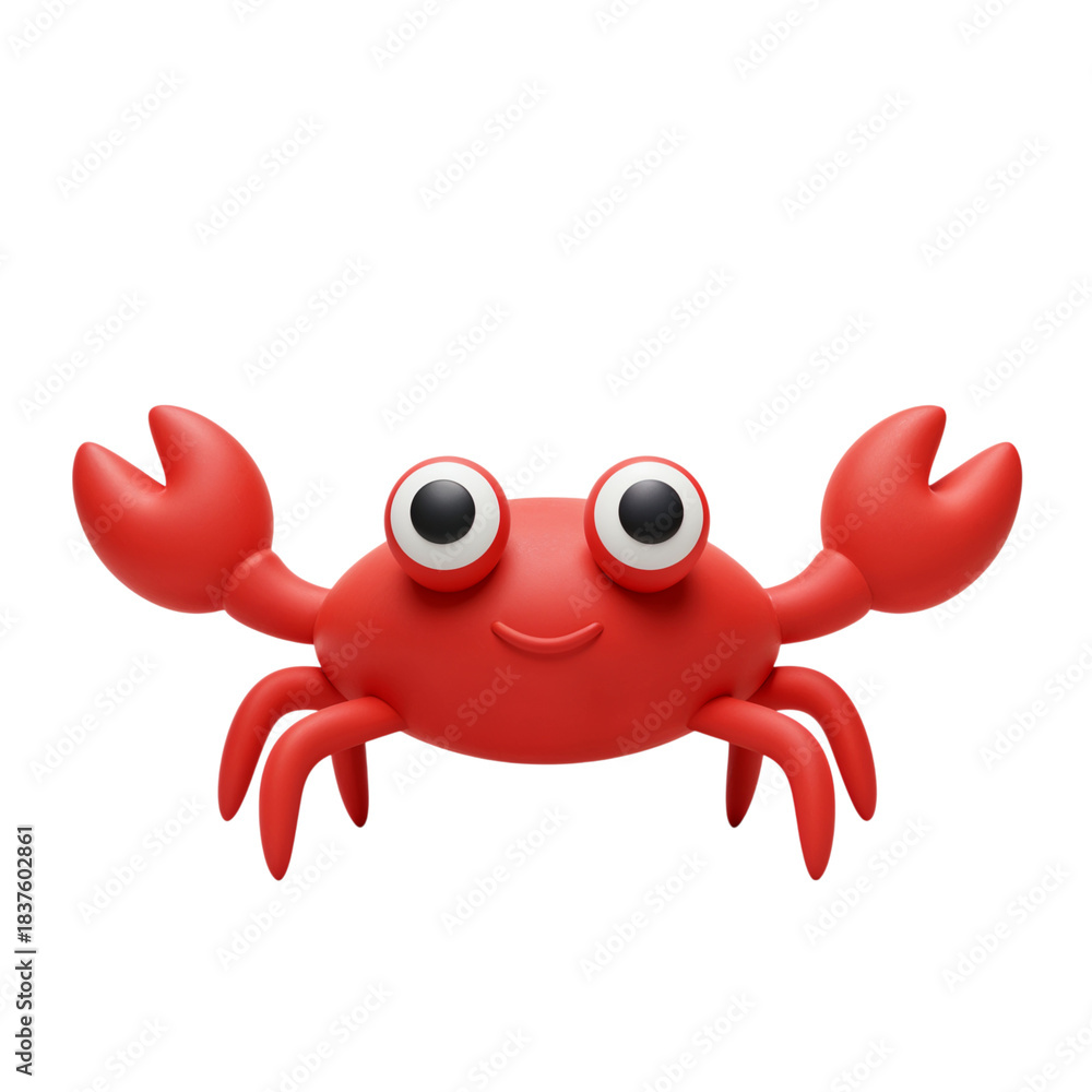 Fototapeta premium A cute cartoon red crab with big googly eyes and a friendly smile isolated on transparent background
