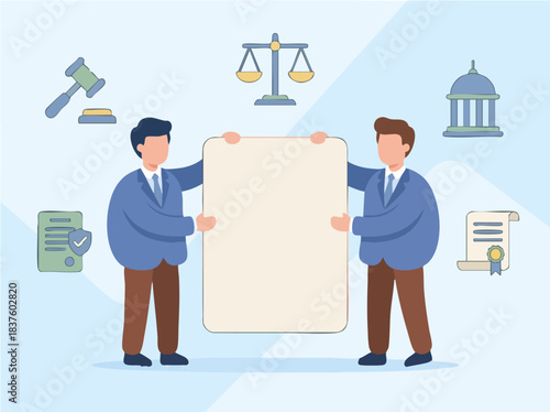 Two Businessmen Holding Blank Document for Legal Agreement or Contract.