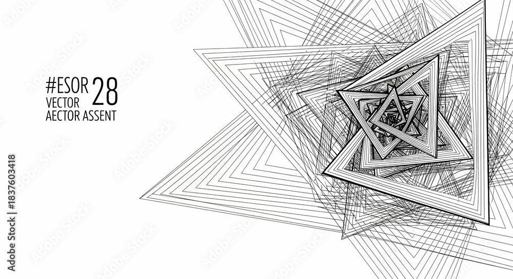 Fototapeta premium Abstract geometric composition of overlapping and fragmented triangles forming a dynamic and intricate wireframe design in monochrome