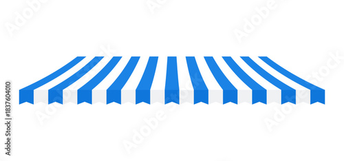 Curved Perspective Canopy – Blue and White Shop Awning Vector Illustration