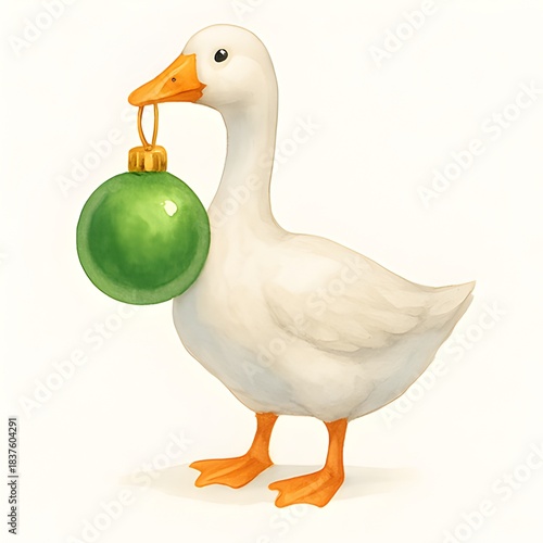Gans mit Christbaumkugel - Winter Gans Bild - Weihnachtliches Gans Illustration - Schönes WInter Wallpaper