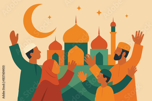 Modern United Arab Emirates national holiday artwork featuring abstract shapes simplified people and clean bold celebratory themed elements