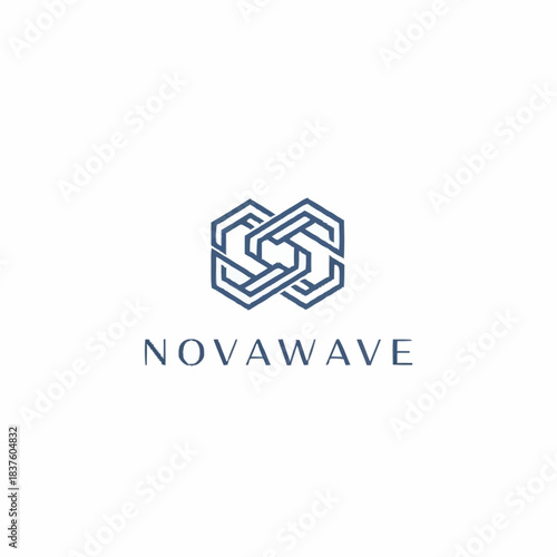 Abstract geometric logo featuring two interconnected hexagonal shapes in blue, with the brand name NOVAWAVE below.