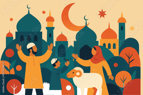 Modern United Arab Emirates national holiday artwork featuring abstract shapes simplified people and clean bold celebratory themed elements