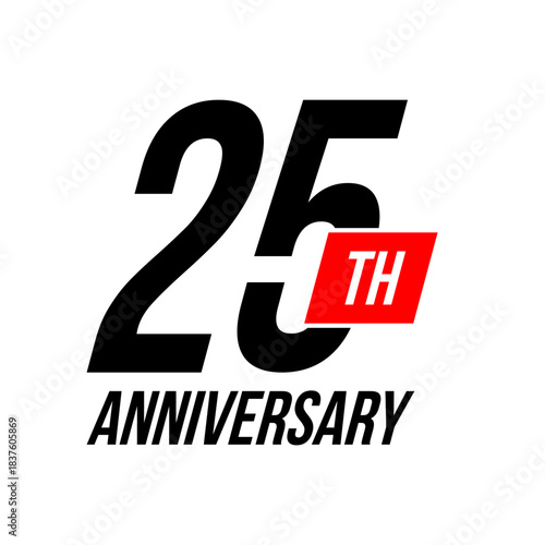 25th anniversary celebration label, twenty five years jubilee congratulation card vector template, happy birthday sign, event invitation