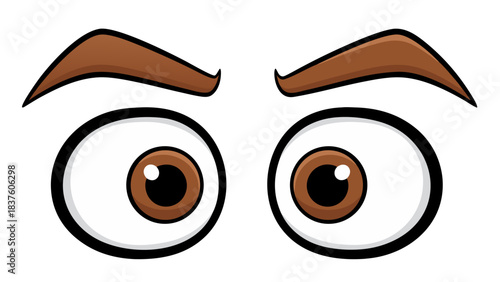 Cartoon Eyes With Brown Irises And Arched Eyebrows Looking Sideways Against Black Background Simple Vector Art