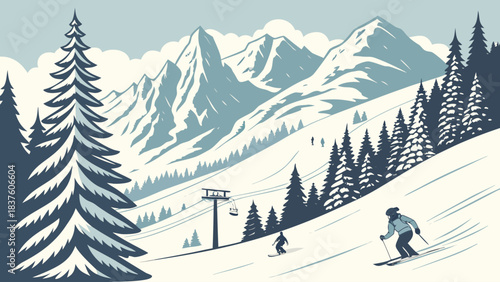 winter landscape with ski