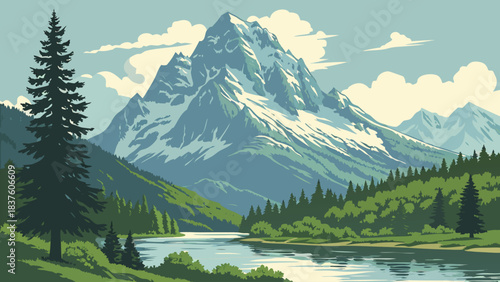 mountain landscape with lake
