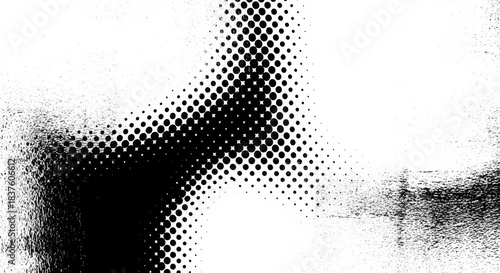 Abstract monochromatic background features a dramatic transition from solid black to halftone dots against white