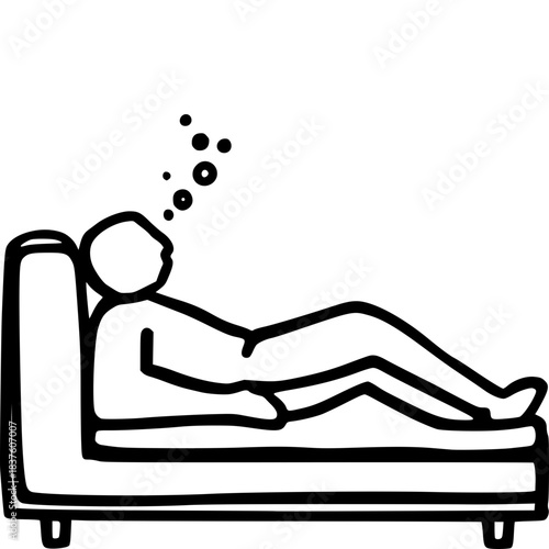 Serene Contemplation: An abstract figure reclines on a couch, lost in thought. capturing introspection and the serenity of the moment.