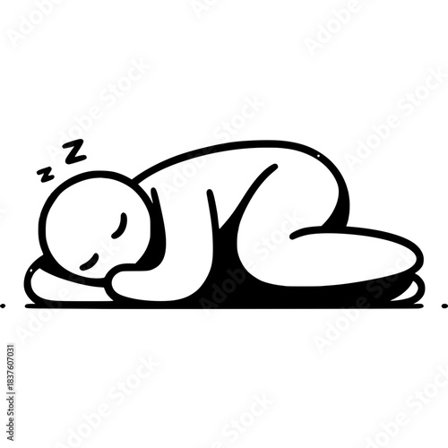 Deep Slumber Silhouette: A simple, minimalist illustration of a person curled up in peaceful repose, the universal symbol of sleep and relaxation.