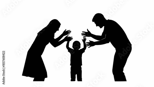 Silhouette of parents and child in a family dispute.
