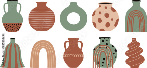 Decorative Boho Ceramic Vase Set with Abstract Patterns and Modern Pottery Shapes