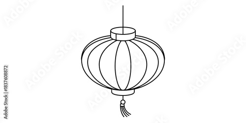 Chinese lantern outline drawing isolated on for lunar new year or midautumn festival celebration decoration element continuous one line art of vector illustration
