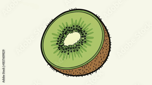 A vibrant illustration of a halved kiwi fruit showcasing its intricate details.