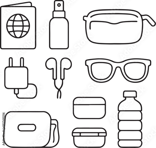 Quick Travel Kit Line Art Icon Set.eps