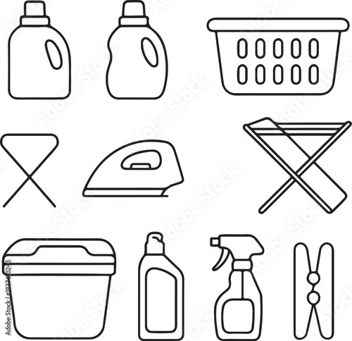 Laundry Room Set Line Art Icon Collection.eps